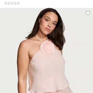 Victoria's Secret Blush Pink Chiffon Rosette Halter Cami XXL NWT